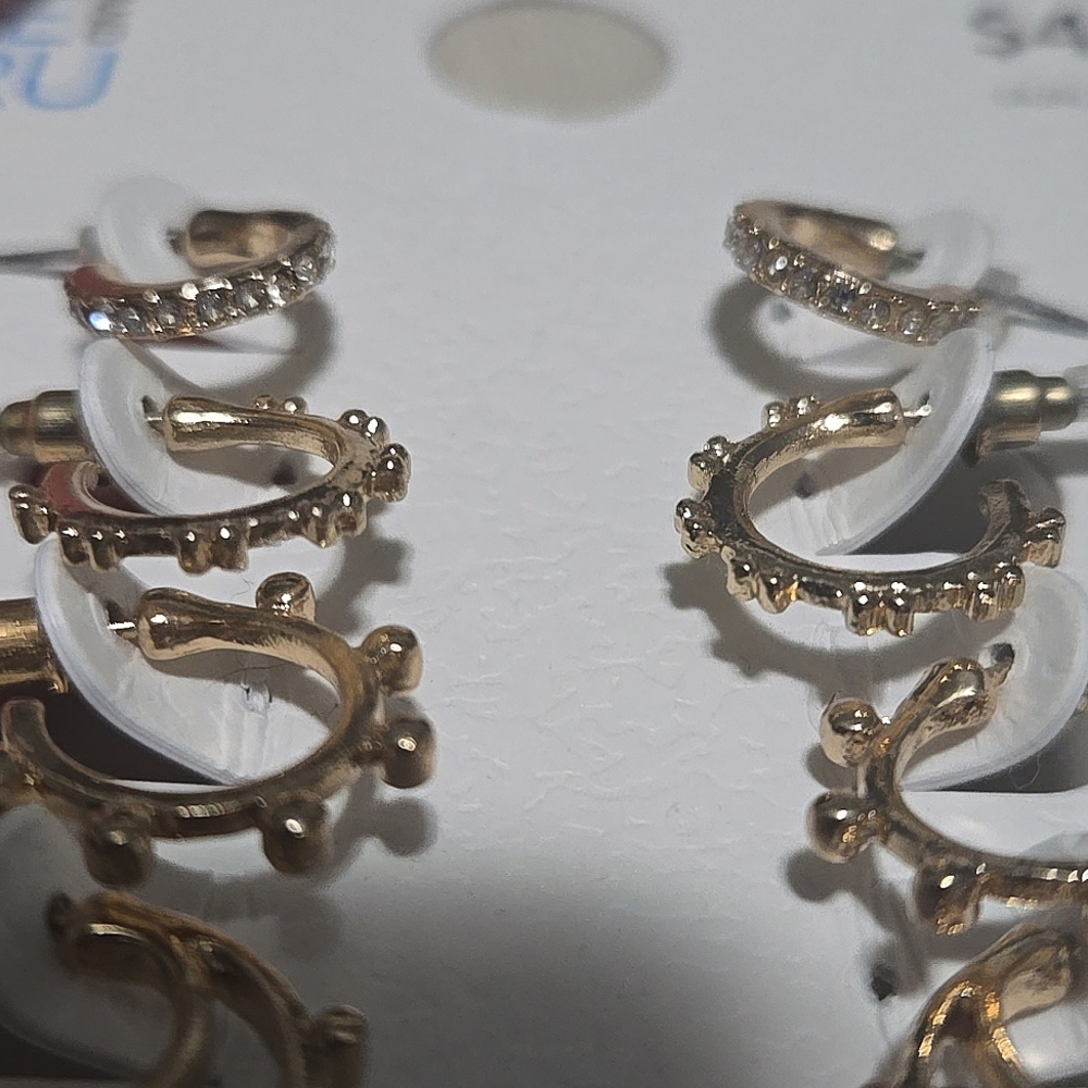 Gold Tone 5 Pair Earring Set - Picture 5 of 5